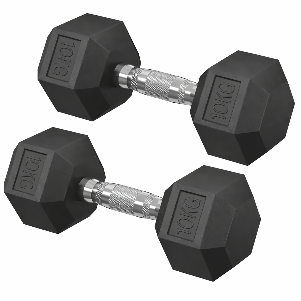 Ensemble de 2 Haltères Hexagonaux de 10kg, Adapté à l'Entraînement chez vous !