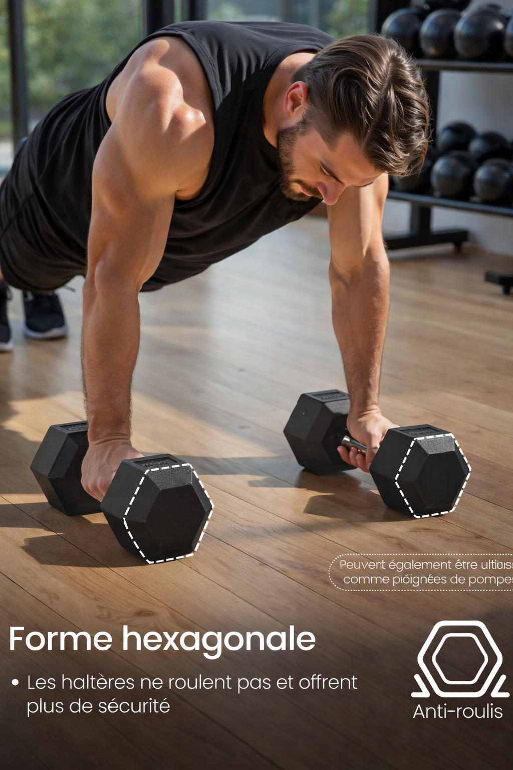Ensemble de 2 Haltères Hexagonaux de 10kg, Adapté à l'Entraînement chez vous !